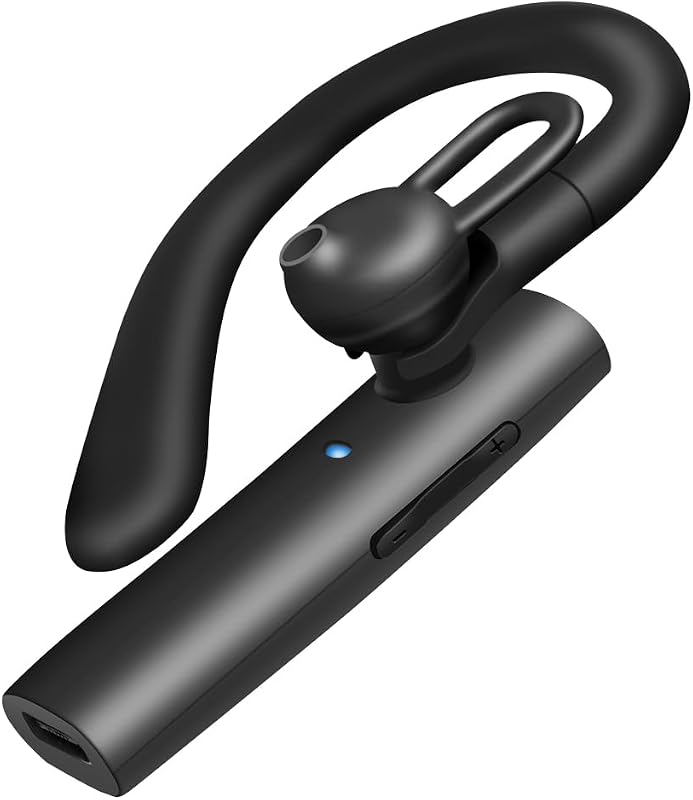 Auscultadores sem fios mono com clip auricular, BT versão 5.4, carregamento via USB-C, aproximadamente 100 horas, microfone destacável