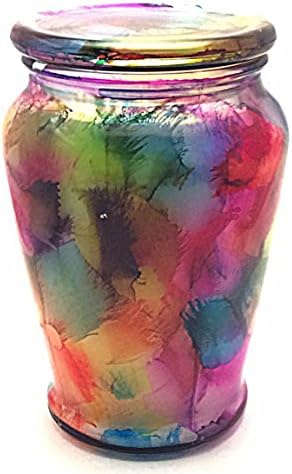 24 ounce Hand painted glass extra large Soy Candle with lid multi/rainbow colors