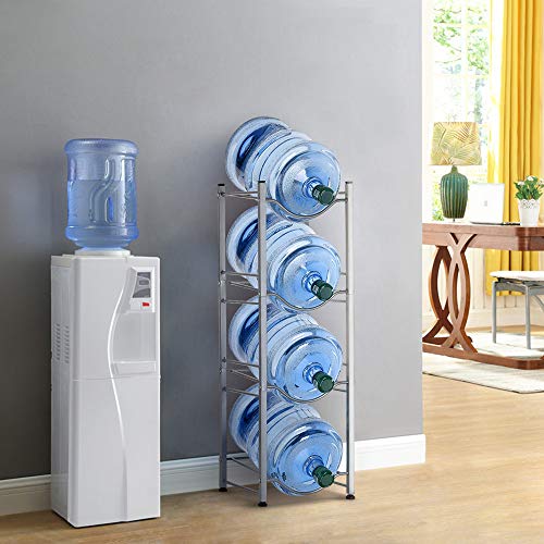 Water Bottle Holder Water Cooler Jug Rack 5 Gallon Jug Holder 4-Tier Water Bottle Storage Rack Water Shelf Water Bottle Rack Save Space for Home Office Organization, Sliver