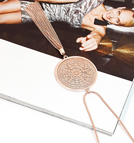 MOLOCH Long Necklaces For Woman Disk Circle Pendant Necklaces Tassel Fringe Necklace Set Statement Pendant (rose gold)