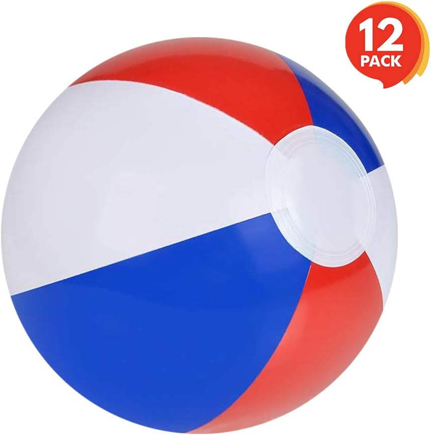 ArtCreativity 8 Inch Colorful Inflatable Beach Balls - Pack of 12 - Patriotic Red, White and Blue - Floating Bouncing Balls for Pools - Fun Party Favor and Gift