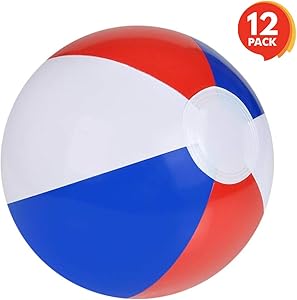 ArtCreativity 8 Inch Colorful Inflatable Beach Balls - Pack of 12 - Patriotic Red, White and Blue - Floating Bouncing Balls for Pools - Fun Party Favor and Gift