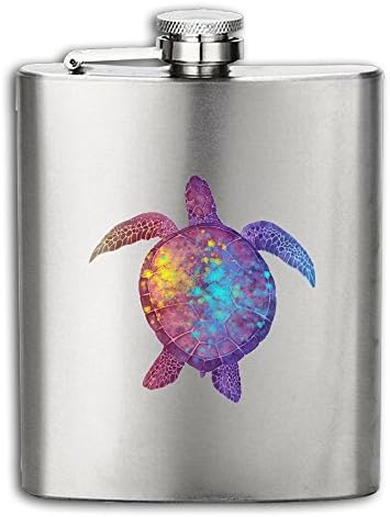 Watercolor Space Love Turtles Stainless Steel Pocket Flagon Shot Flask Hip Flask Wine Pot 7OZ