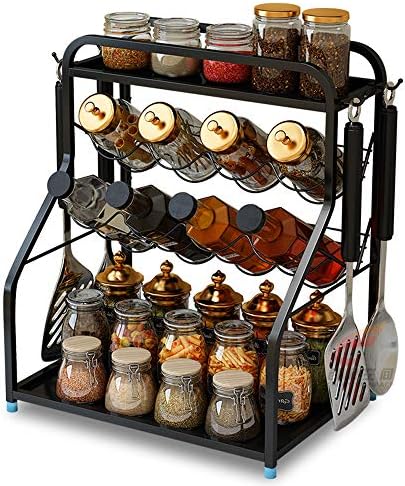 ステンレススチール調味料調味料ラック ハードウェアラック 台所用品卓上塩とソース酢調味料ボトル収納棚 黒