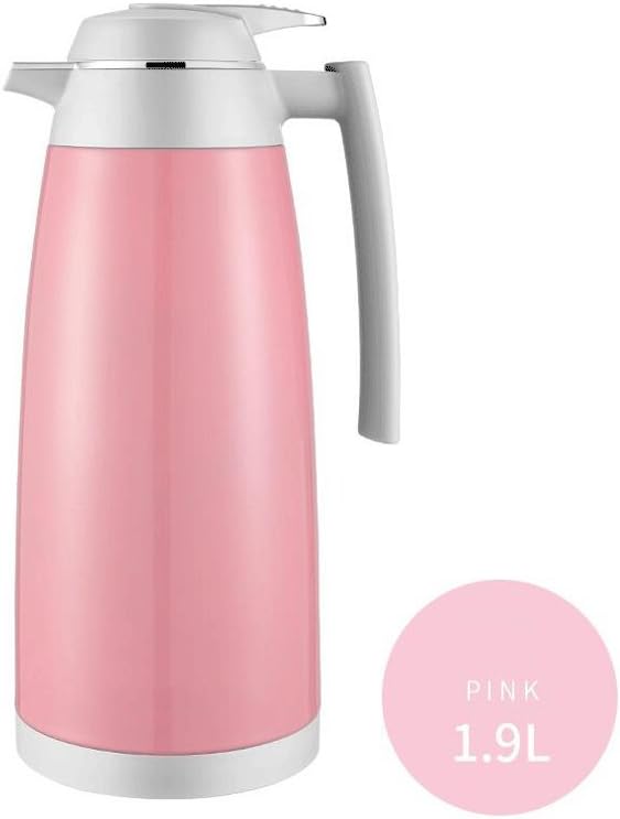 Drink Flasks Home 304 Stainless Steel Hot Water Bottle Heat Preservation High Capacity Insulation Pots Kitchen Restaurant Bedroom Warm Pot Kettle Glass Liner 1.9L (Color : Pink)