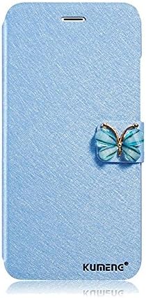 iPhone 6/6S Case,[Butterfly Buckle Case] Silk Clamshell Grain Pu for iPhone 6/6s,Natural Silk Pattern Stand Case Cover (with 1 Card Slots)-Blue