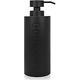 Large Soap Dispenser for Bathroom, Matte Black Shampoo Dispenser, Modern Luxurious Refillable Pump Bottle with Embossed Text, Resin Liquid Dispenser Easy-to-Press for Bathroom and Shower