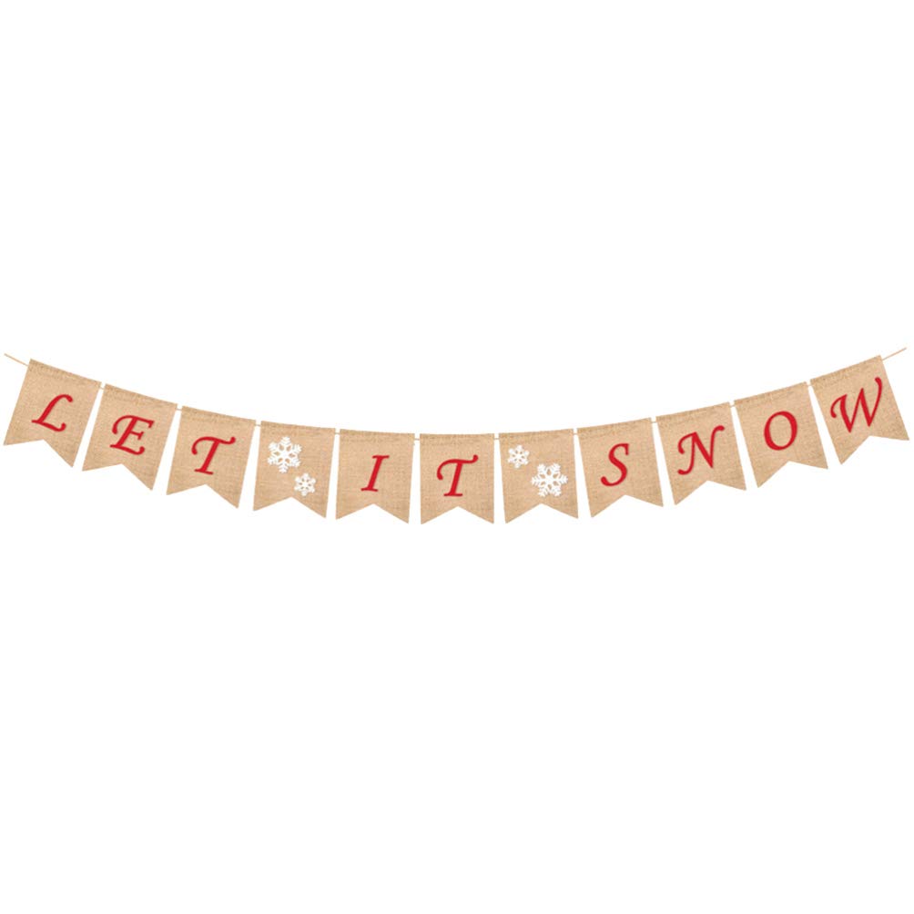 Amosfun Winter Theme Burlap Banner Let It Snow Letter Harvest Hanging Bunting Banner Thanksgiving Garland for Holiday Christmas Party Decor