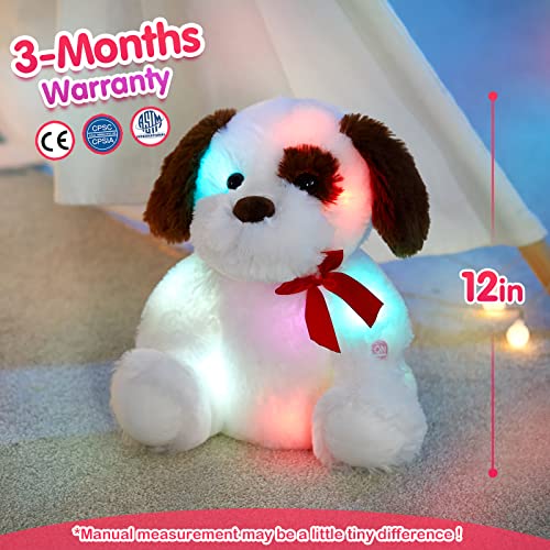 BSTAOFY 12'' Light up Puppy Stuffed Animal Glow Dog Plush Toy with Bow