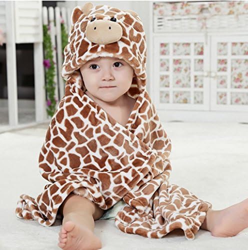 Priors™ Animal Cartoon Hooded Flannel Towels Washcloth For Babies Hooded Baby Towel Bath Toys Baby Gift Hooded Blanket Baby Robe (Coffee Cow)