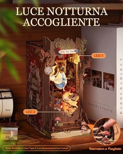 Rolife Book Nook Kit Miniature da Costruire DIY Booknook Fall into Wonder 3d Puzzle Legno con Luci Decorazione Libreria Casa Modellismo da Costruire Adulti Diorama Modellismo