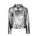 ASMAX HaoDuoYi Womens Slim Zipper Motorcycle Biker Leather Crop Jackets Silver