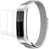 Wristband for Fitbit Alta HR 2017 Alta 2016 with Screen Protectors, AFUNTA 3 Pack Anti-scratch TPU Protective Films, with 1 Magnetic Stainless Steel Wristband Bracelet 6