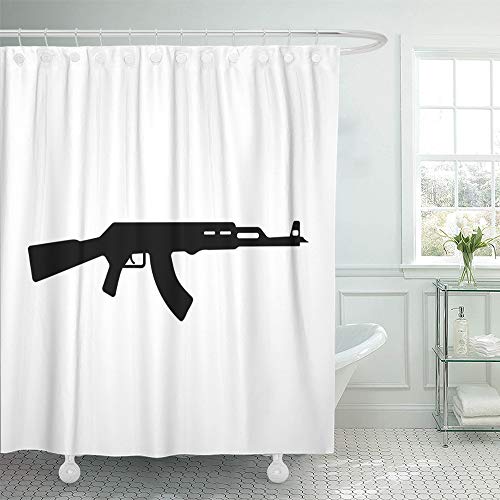 Emvency Shower Curtain Set Waterproof Adjustable Polyester Fabric Ak47 Kalashnikov Avtomatic Ammo Arms Army Assault Automatic Battle Black 72 x 78 Inches Set with Hooks for Bathroom