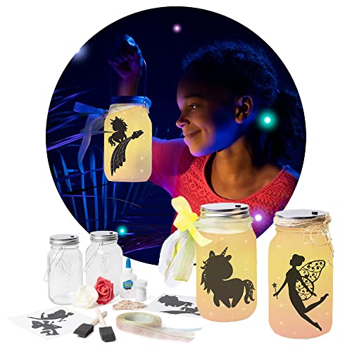 JumpOff Jo - Fairy & Unicorn Lantern Nightlight Kit – 2-Pack DIY Mason Jar Lights Craft – Gifts for Girls for Birthday Parties, Bedroom Decor, Fairy Party Decorations and Nightlight for Kids