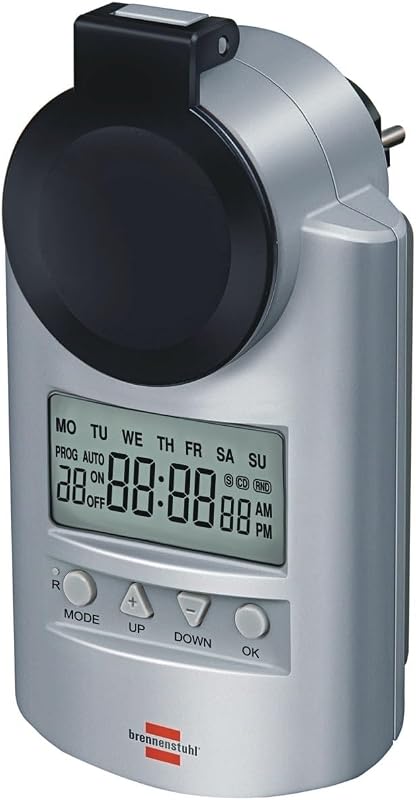 1507490 Primera-Line Temporizador DT IP44, Digital Temporizador de Enchufe, Plata, Pack de 2, 2 Unidades
