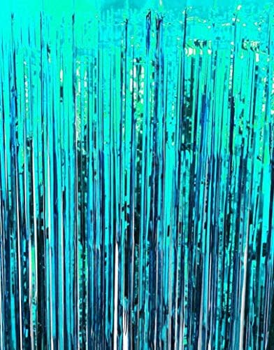 DANIRZE Metallic 3 ft. x 8 ft. Tinsel Foil Fringe Curtains Turquoise Blue for Party Wedding Decoration (2-Pack, Turquoise Blue)
