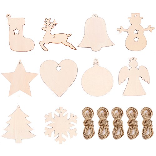Caydo 50 Pieces 10 Style Wood Slices Set Gift Tags for Kid DIY Crafts Hanging and Wedding Decoration