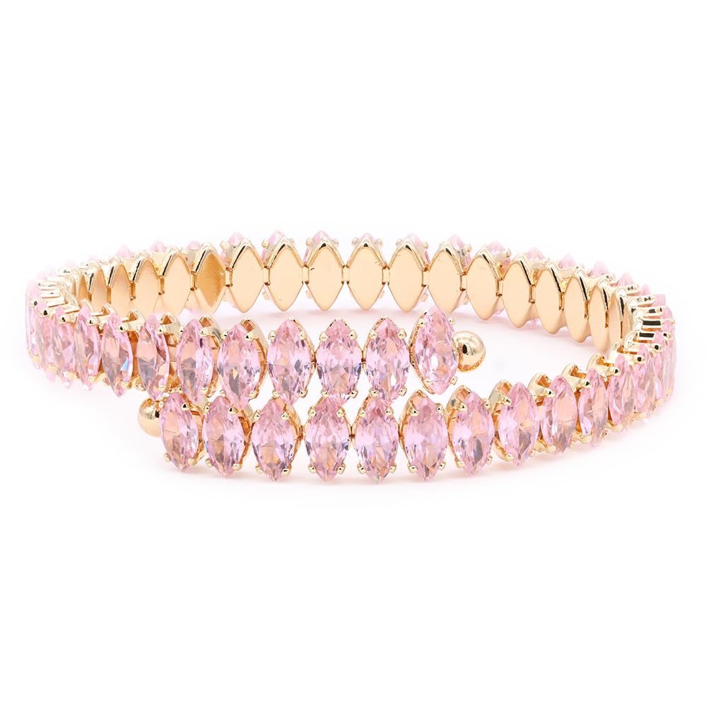 Photo 1 of Lavencious Gold Plated With Pink Color marquise CZ Stainless Steel Cuff Bracelets for Women Size Adjustable for 6" to 8" (Gold Pink)