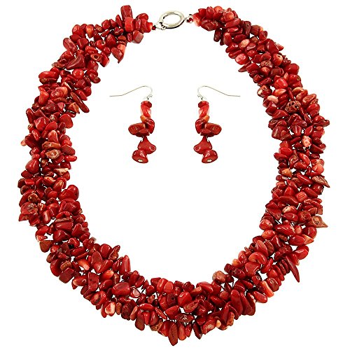 Falari natural gemstone necklace earring set coral