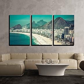 3 Piece Canvas Wall Art - Rio De Janeiro, Brazil - Copacabana Beach - Modern Home Art Stretched and Framed Ready to Hang - 16"x24"x3 Panels