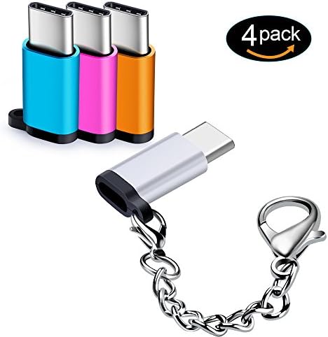 Type C Adapter, NonoUV 4-Pack Data Syncing and Charging Micro USB to USB C Adapter with Keychain for Samsung Galaxy Note 8 S8 Plus MacBook ZTE ZMax Pro LG G5 G6 V20 V30, Nexus 5X 6P, GoPro5, HTC 10
