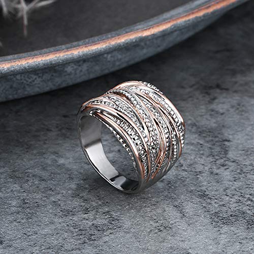 Mytys 2 Tone Statement Rings Intertwined Crossover Wide Band Rings for Women Girl Rose Gold and Silver Plated - Thumbnail 3
