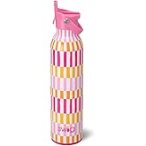 Swig Life 26oz Insulated Water Bottle, Travel Water Bottle with Straw and Lid, Cup Holder Friendly Bottles, Stainless Steel 26 oz Tumbler, Reusable Lid (Sherbet Stripe)