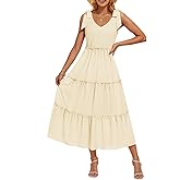 ZESICA Women's 2026 Summer Boho Sleeveless Midi Dresses Casual V Neck Spaghetti Strap Flowy A Line Tiered Beach Long Sundress