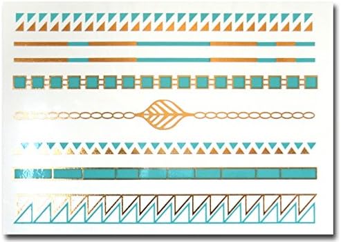 Akjo Group E [Design 34-41] [No.36] Temporary Metallic/Gold Tattoo, Silver/Turquoise Green