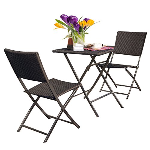 Grand patio Rattan Patio Set,Outdoor table Sets with Rust-proof Steel Frames, 3 Piece Weather Re ...