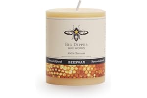Big Dipper Wax Works Beeswax Pillar Candle, 60-Hour Long Burn, Pure Beeswax Candle, Medium 3" x 3.5"