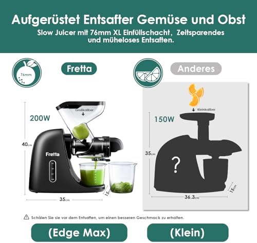 Slow Juicer Entsafter Gemüse und Obst Testsieger 200W, Schwarz
