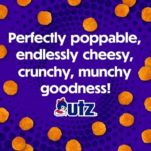 UTZ CHEESE BALLS BARREL, TASTY SNACK BAKED WITH REAL CHEDDAR CHEESE, DELIGHTFULLY POPPABLE PARTY SNACK, GLUTEN, CHOLESTEROL AND TRANS-FAT FREE, KOSHER CERTIFIED, 36.5 OZ