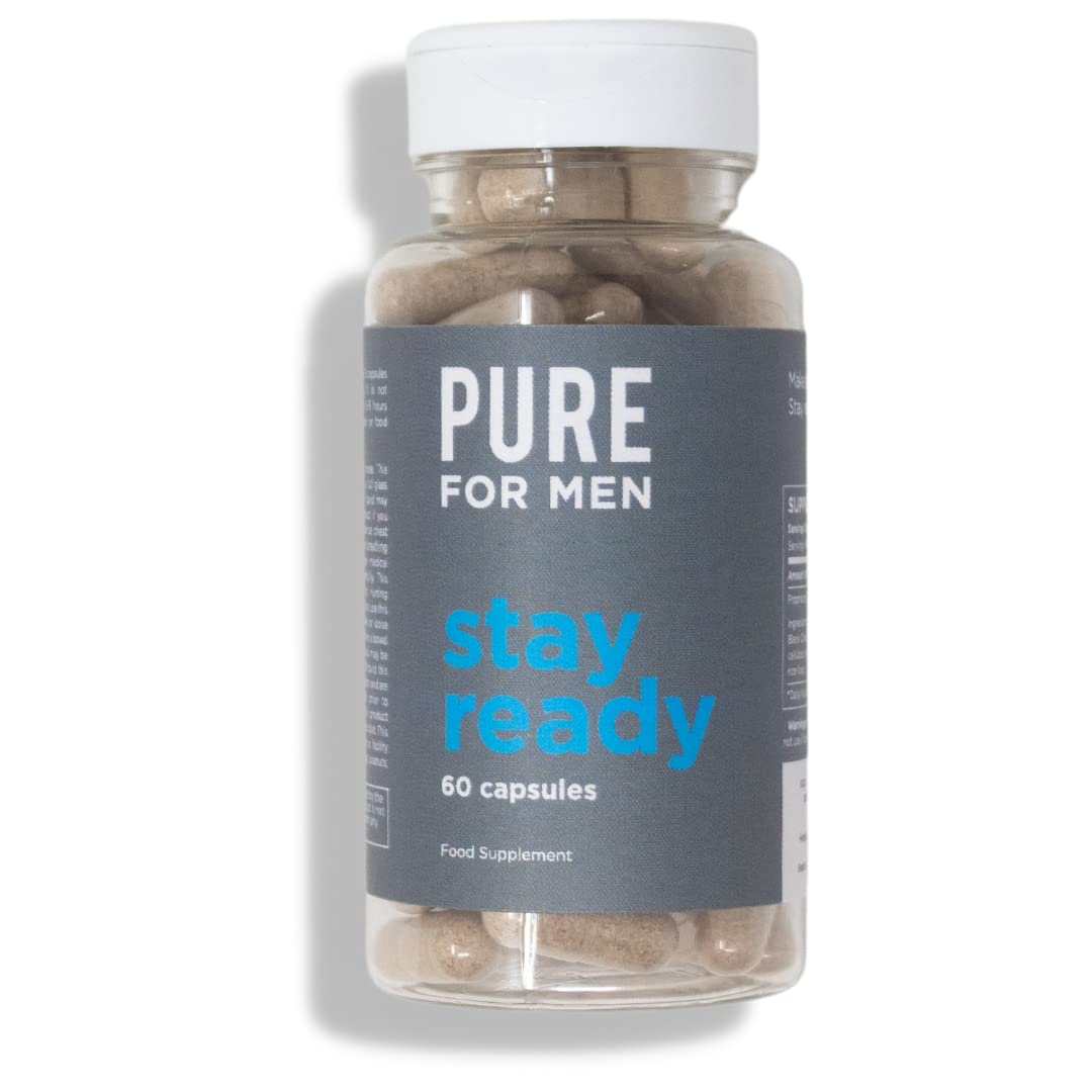 Pure for Men Original Cleanliness Stay Ready Fiber Supplement, 60 Vegan Capsules, Helps Promote Digestive Regularity. Psyllium Husk, Aloe Vera, Chia Seeds, Flaxseed, Proprietary Formula