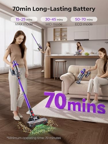 SMOTURE Cordless Vacuum Cleaner, 650W 55KPA 70Mins Vacuum Cleaners for Home, Cordless Stick Vacuum with LED Touch Screen, Anti-Tangle Wireless Vacuum, Handheld Vacuum for Pet Hair/Carpet/Floor