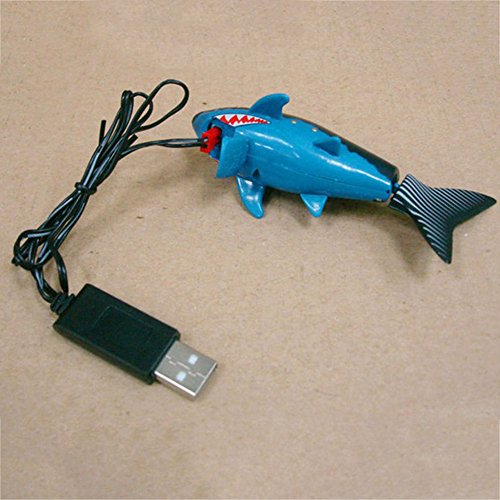 Ireav Cute Mini Submarine Remote Control Toy Electric RC Fish Boat Shark Swim in Water for Kids Gift - Blue - Thumbnail 2