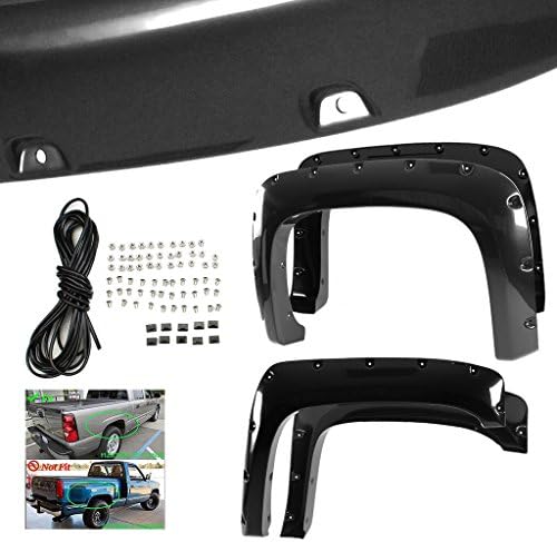 RAFTUDRIVE 4pcs Smooth Black ABS Pocket Rivet Bolt-On Atermarket Fender Flares Fit 07-13 Silverado 1500 &amp; 07-14 Silverado 2500HD/3500HD New Body Style (Not Fit 5'8" (69.3") Short Bed or Dually)