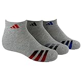adidas Boys Cushion Low Cut Socks (Pack of 3), Heathered Light Onix/Power Red - Black - Night Flash Purple, Large