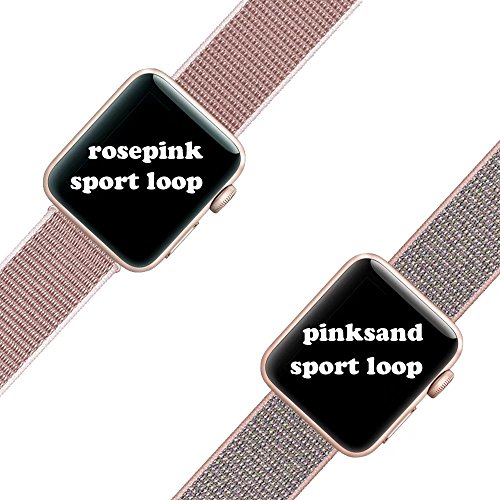 QIENGO Qifit New Nylon Sport Loop with Hook and Loop Fastener Adjustable Closure Wrist Strap Replacment Band for iwatch Apple Watch Series 1 /2 / 3,38mm,Rose Pink