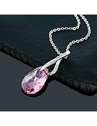 Hermoso colgante de cinta con lágrima en cadena de 18 pulgadas creada con cristales Swarovski