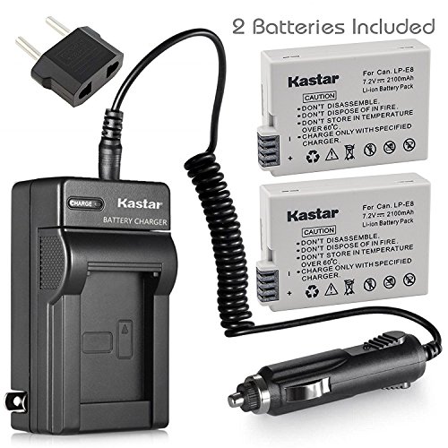 Kastar LPE8 Battery (2-Pack) and Charger Kit for Canon LP-E8, LC-E8E, Canon EOS 550D, EOS 600D, EOS 700D, EOS Rebel T2i, EOS Rebel T3i, EOS Rebel T4i, EOS Rebel T5i Cameras and BG-E8 Grip