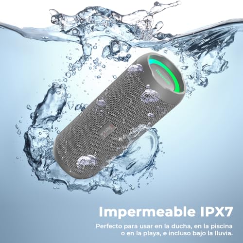 RIENOK Bluetooth Speaker 5.3 Portable Wireless Speaker IPX7 Waterproof Computer Speakers, Bass, Stereo Sound, Supports Micro SD AUX, Grey