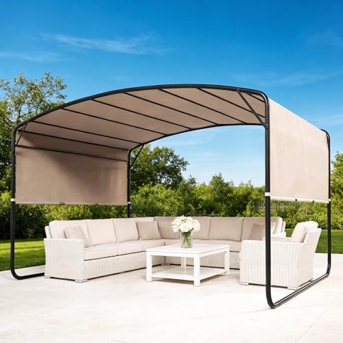 Outsunny 10' x 13' Retractable Pergola Canopy, Outdoor Metal Pergola Gazebo Sun Shade Shelter with Steel Frame, UPF30+ Sun Protection for Garden, Patio, Backyard, Deck, Khaki