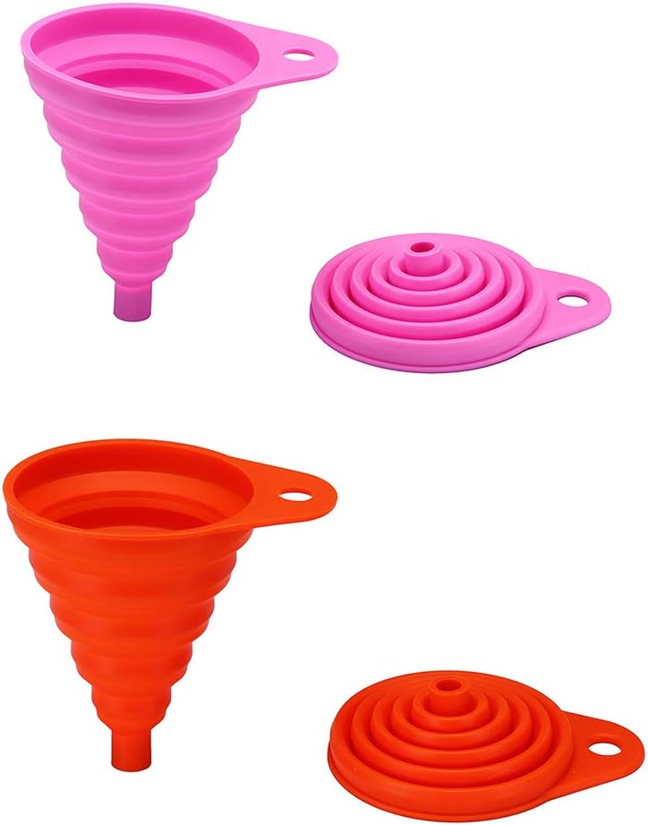 2 Pack Silicone Collapsible Funnel, Flexible/Foldable/Kitchen Funnel for Water Bottle Liquid Transfer Narrow and Wide Mouth Funnels Hopper