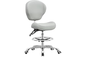 Kaleurrier Adjustable Stools Drafting Chair with Backrest & Foot Rest,Tilt Back,Swivel Seat,Rolling Wheels,for Studio,Dental,Office,Salon and Counter,Armless Tall Home Desk Chairs (Grey)