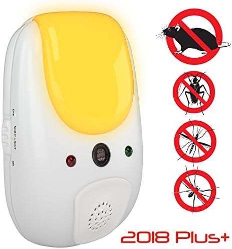 SANIA Pest Repeller - Electronic ultrasonic deterrent for inside your home, features relaxing amber night light - effective sonic defense repellant keeps roaches mosquitoes mice bugs away (White)