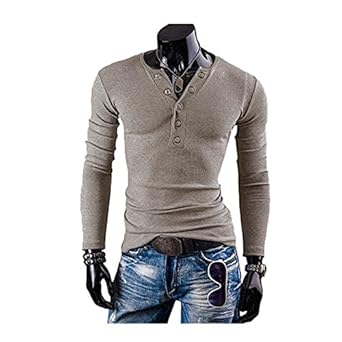 Amazon Tシャツ メンズ ヘンリーネック カットソー 長袖 無地 ロング