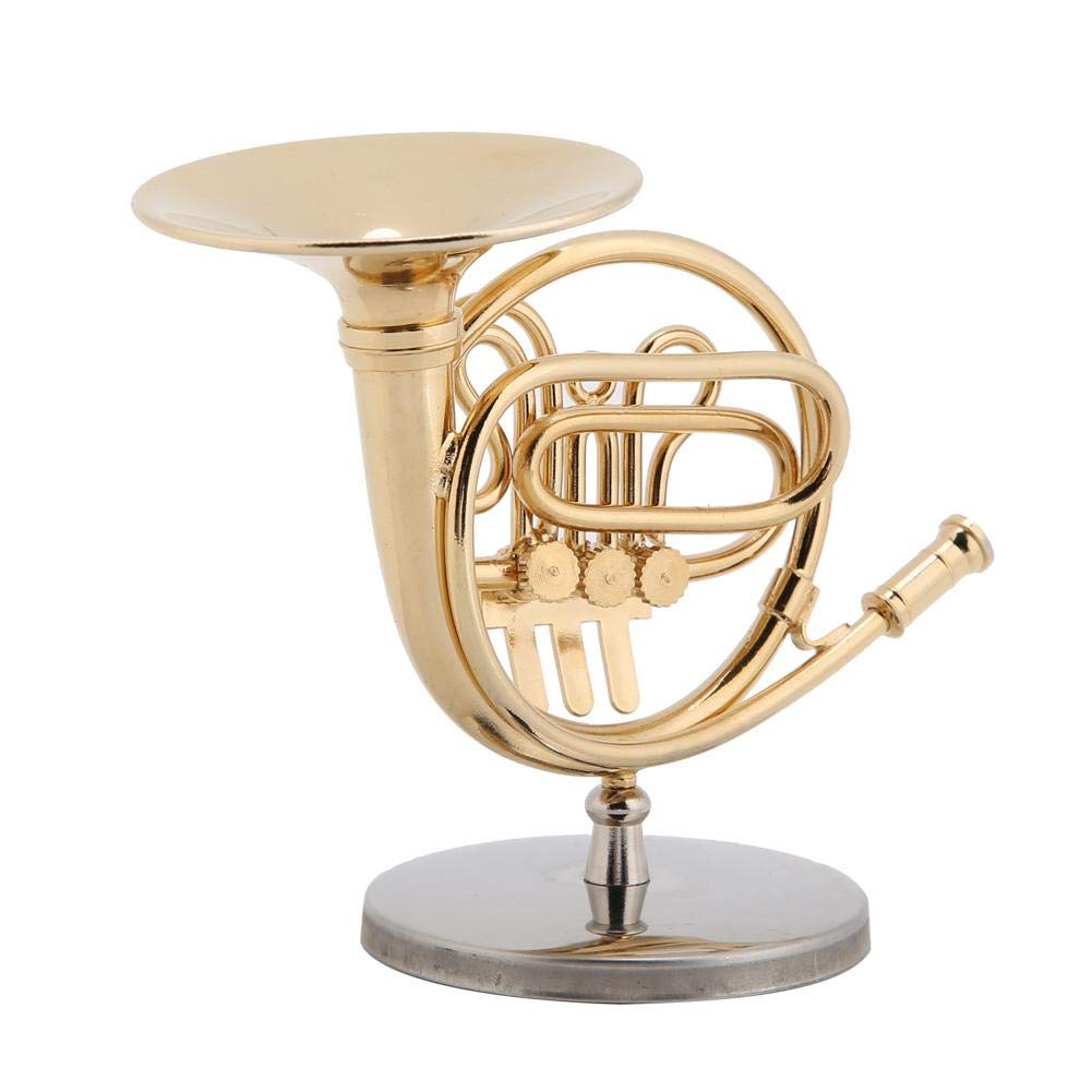 Hztyyier 8x4.3x7.2cm Gold Plated Instrument Ornament Replica Musical ModelMini French Horn Ornament for Christmas Birthday Gifts Gifts