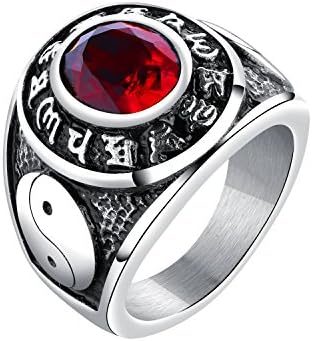 UMtrade Vintag Crystal Stainless Steel Yin Yang Tai Chi Daoist Philosophy Ring for Men Black Silver Red